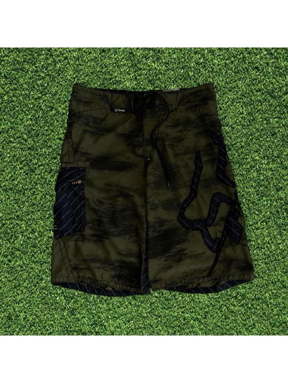 Y2K Fox Racing Green Camo Board Shorts Skater Size 30